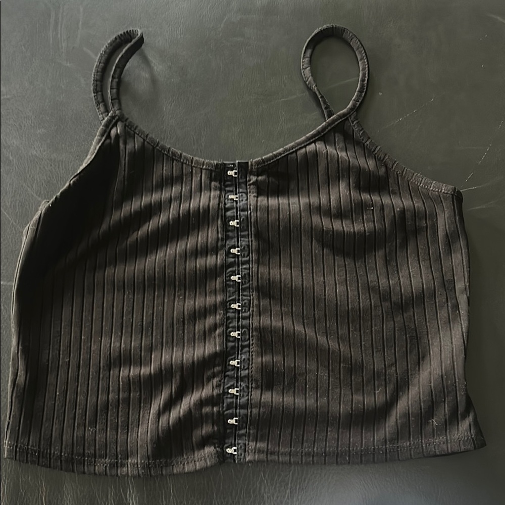 Moa Moa Black Sleeveless Ribbed Crop Top